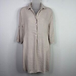 Elena Baldi Dress Womens S Beige Linen Made in Italy Lagenlook Boho Coastal